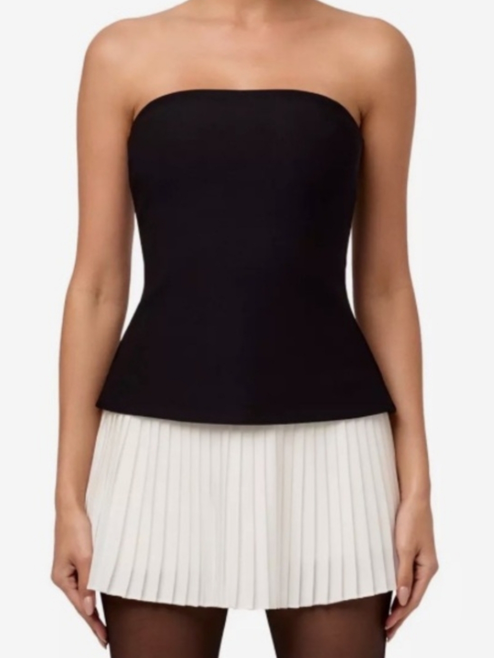 Naked Wardrobe Strapless Black & White Pleated Mini Dress Tenniscore Size S NWT - Picture 3 of 10